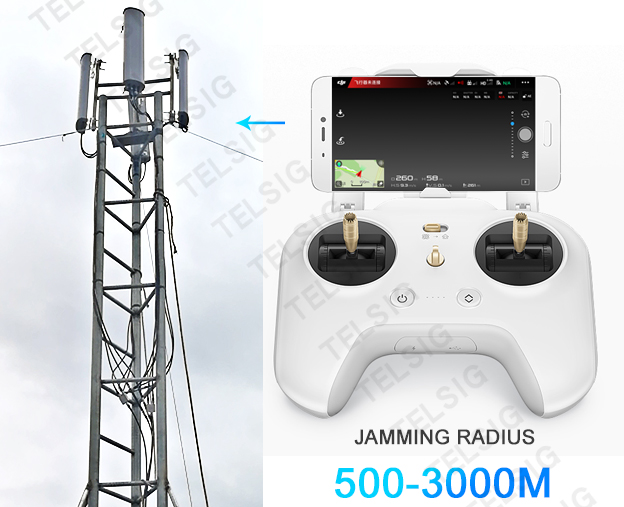 Anti UAV Large Fixed Drone Signal Jammer , Base Station 1 3 Km Drone